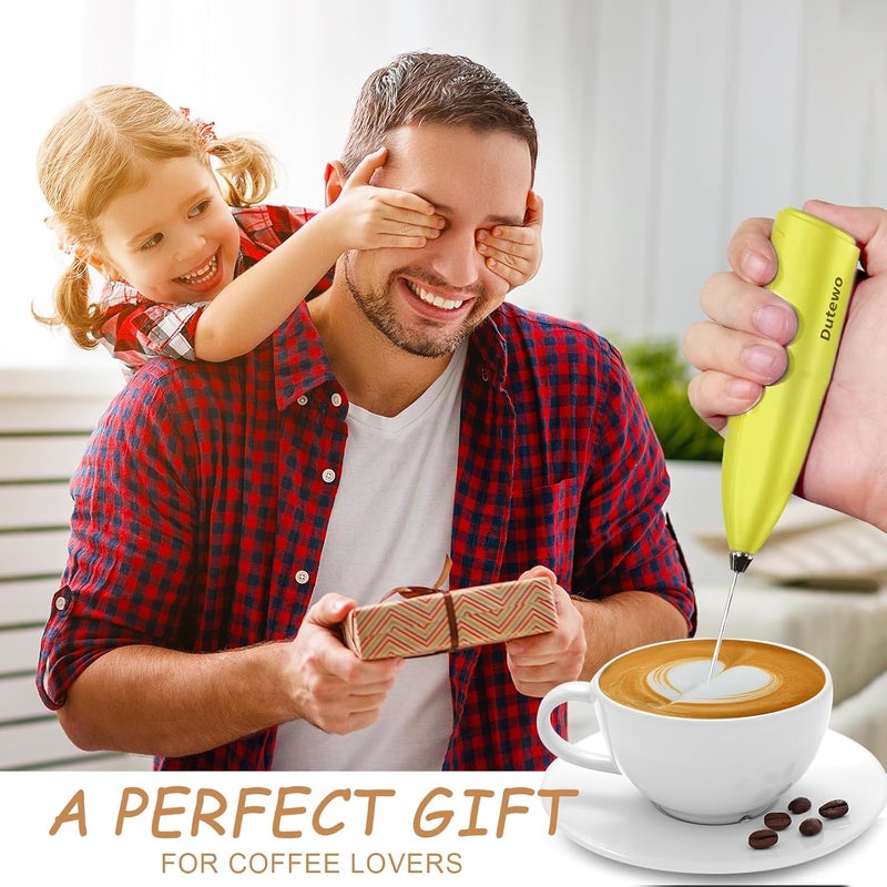 Dutewo Hand Mixer Milk Frother for Coffee - Frother Handheld Foam Maker for Lattes, Electric whisk Drink Mixer Mini Foamer for Cappuccino, Frappe, Matcha, Hot Chocolate, Yellow 394C - Image 4